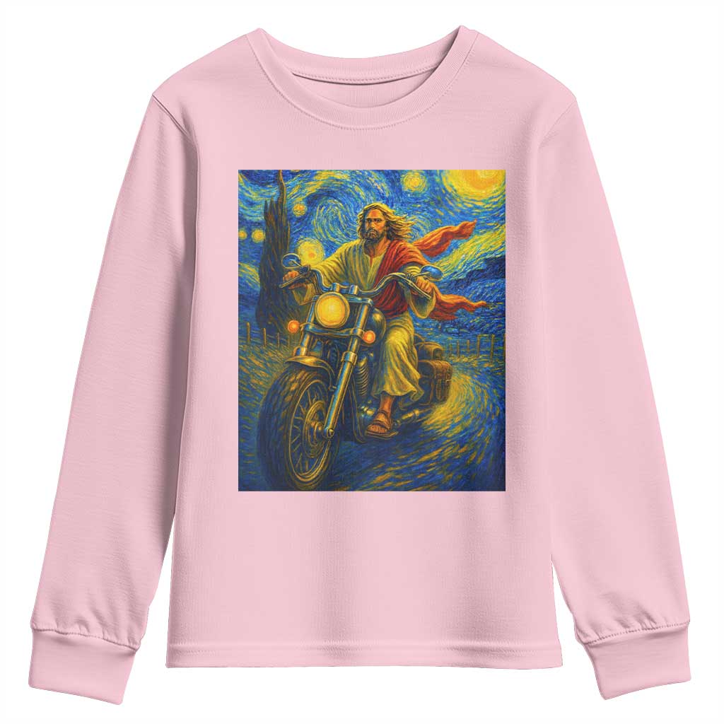 Jesus Christian Motorcycle Starry Night Van Gogh Youth Sweatshirt - Wonder Print Shop