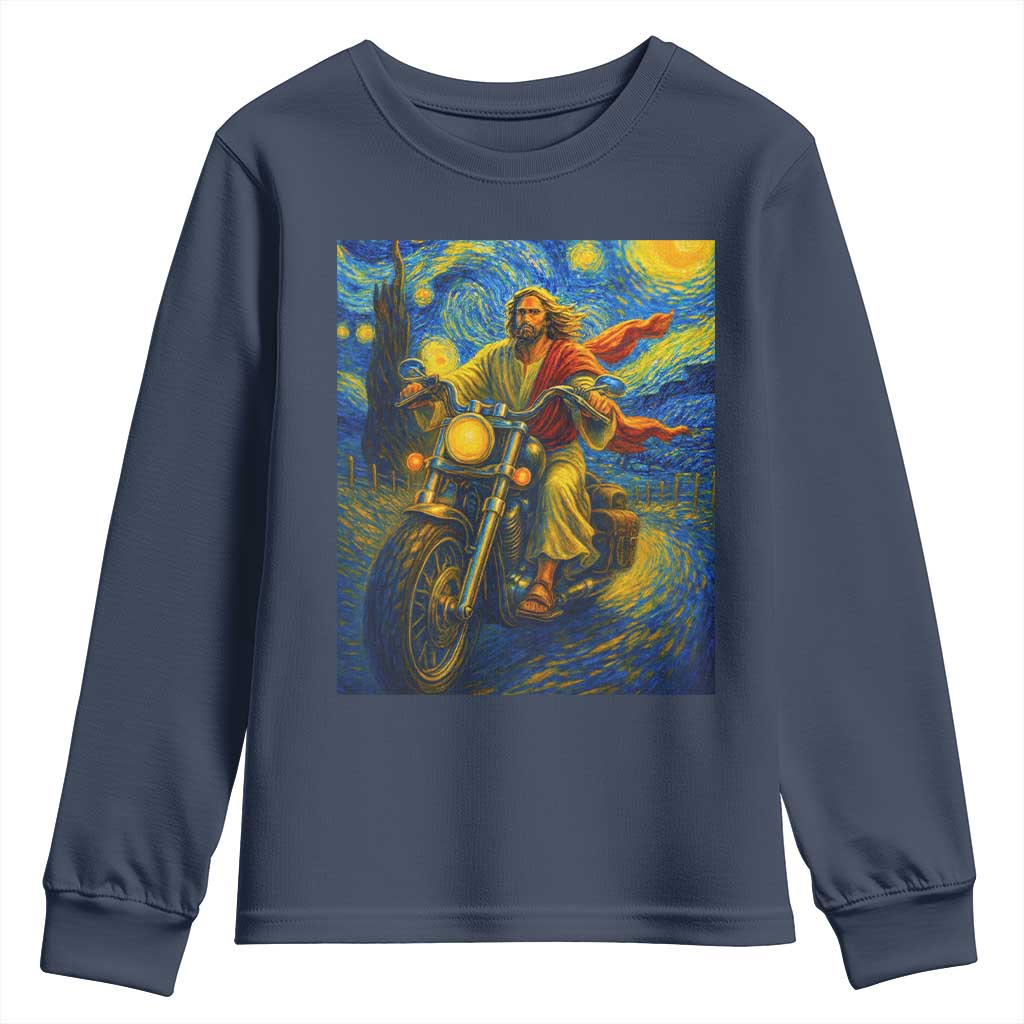 Jesus Christian Motorcycle Starry Night Van Gogh Youth Sweatshirt - Wonder Print Shop