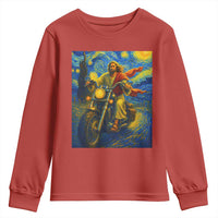 Jesus Christian Motorcycle Starry Night Van Gogh Youth Sweatshirt - Wonder Print Shop