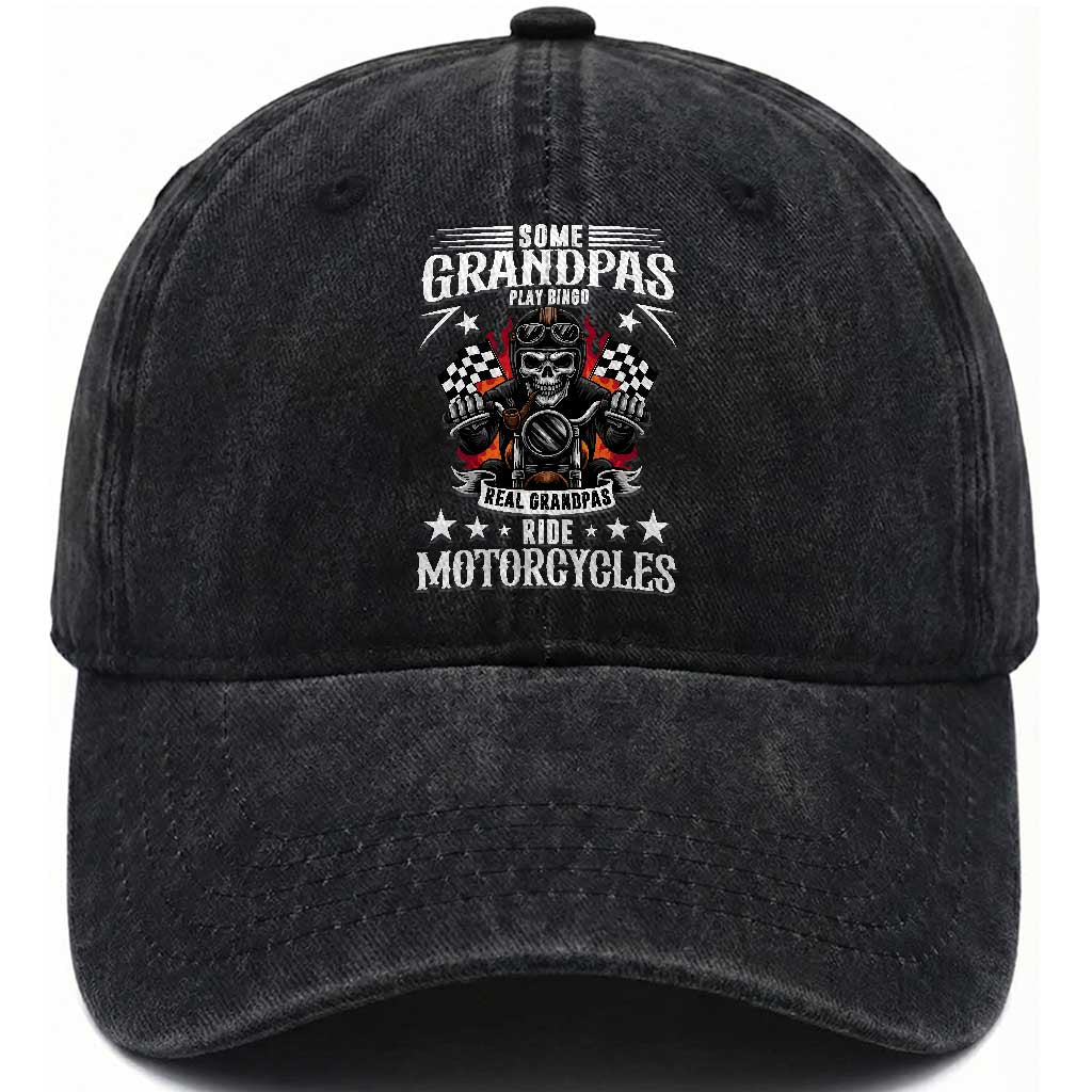 Funny Grandpa Biker Washed Cotton Baseball Cap Some Grandpas Play Bingo Real Grandpas Ride Motorcycles
