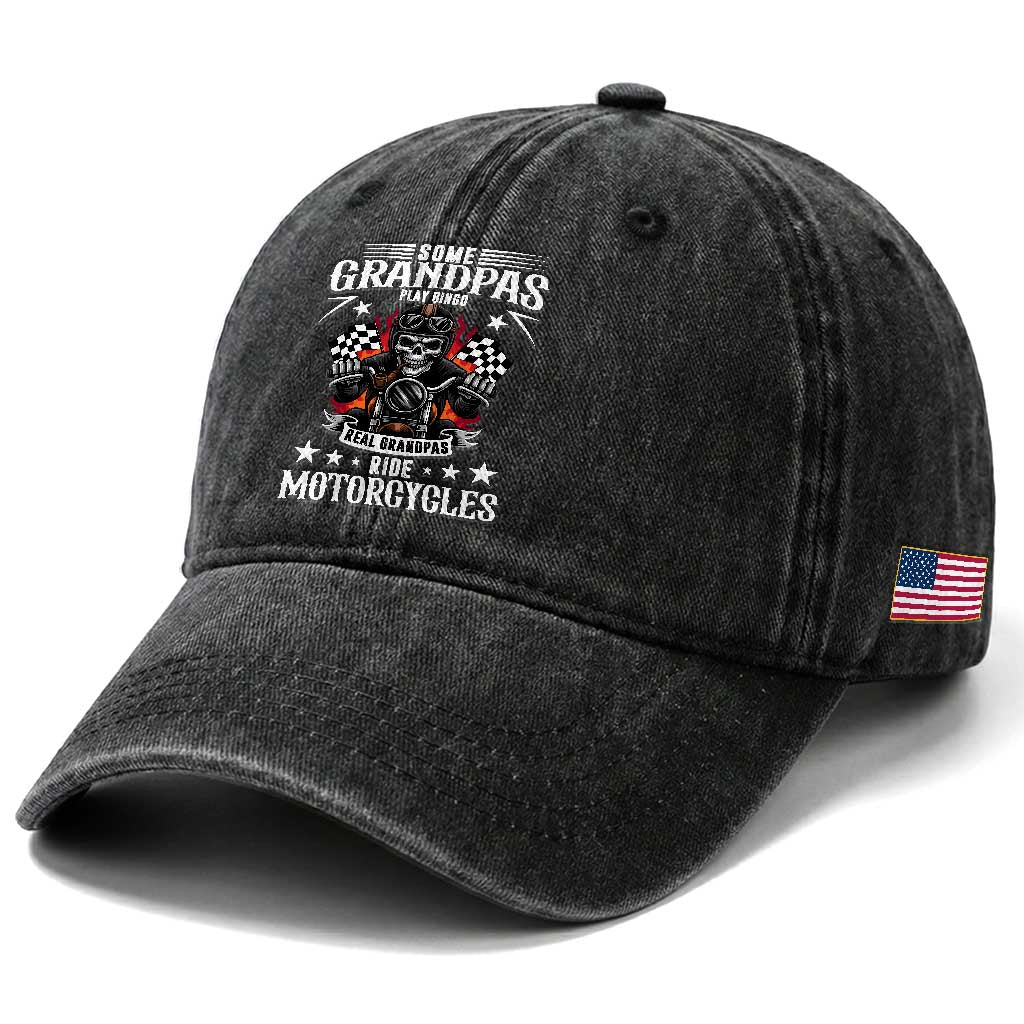 Funny Grandpa Biker Washed Cotton Baseball Cap Some Grandpas Play Bingo Real Grandpas Ride Motorcycles