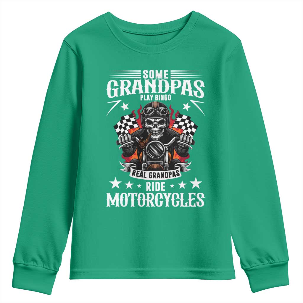Funny Grandpa Biker Youth Sweatshirt Some Grandpas Play Bingo Real Grandpas Ride Motorcycles - Wonder Print Shop
