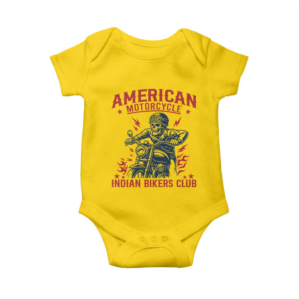 Funny Skeleton Motorcycle Baby Onesie American Motorcycle Indian Bikers Club - Wonder Print Shop