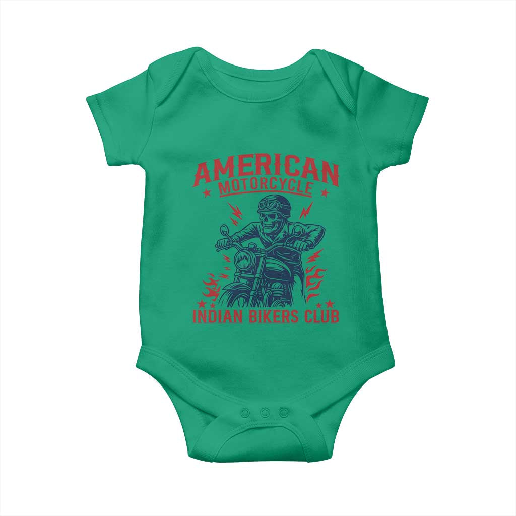 Funny Skeleton Motorcycle Baby Onesie American Motorcycle Indian Bikers Club - Wonder Print Shop