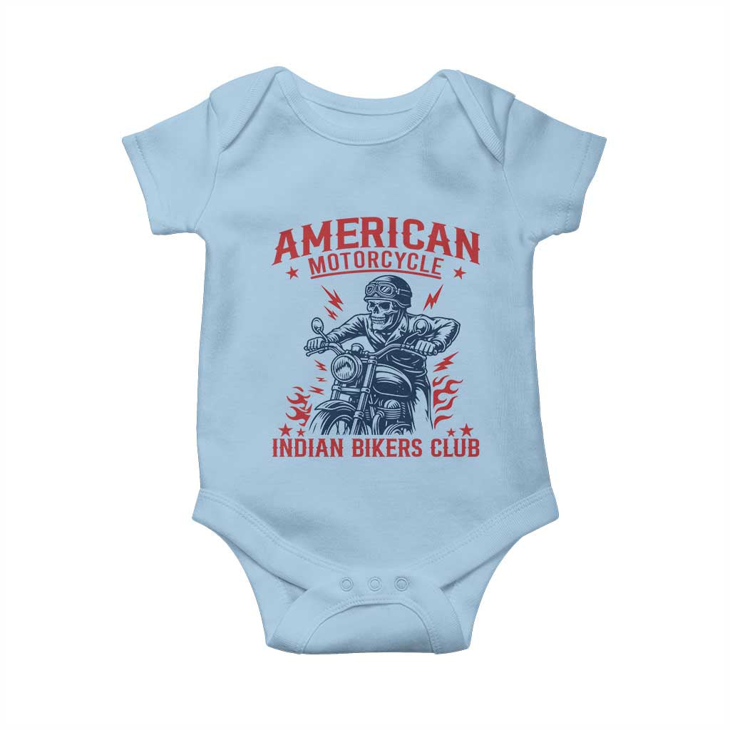 Funny Skeleton Motorcycle Baby Onesie American Motorcycle Indian Bikers Club - Wonder Print Shop
