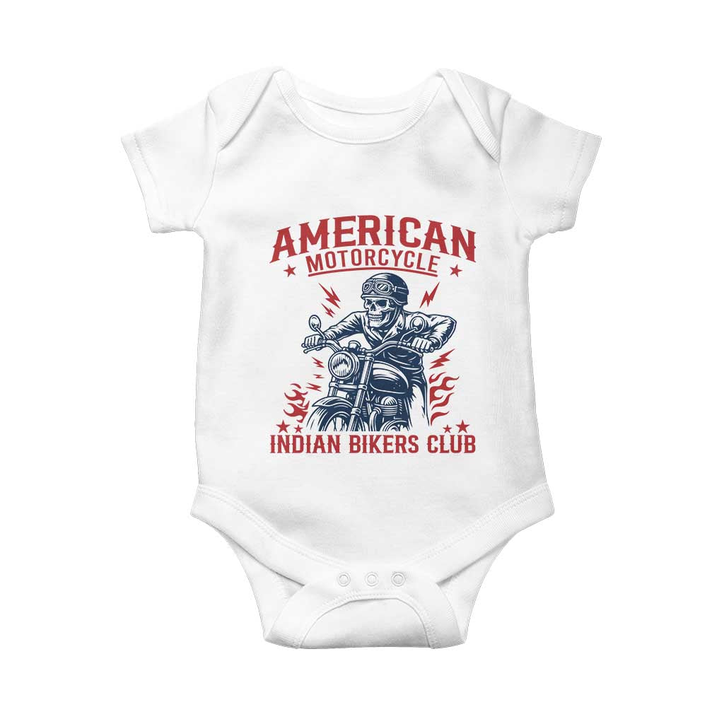 Funny Skeleton Motorcycle Baby Onesie American Motorcycle Indian Bikers Club - Wonder Print Shop