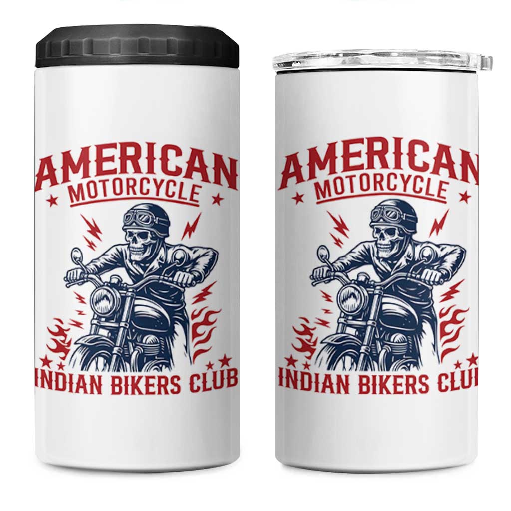 Funny Skeleton Motorcycle 4 in 1 Can Cooler Tumbler American Motorcycle Indian Bikers Club