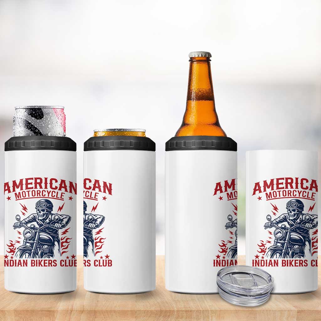 Funny Skeleton Motorcycle 4 in 1 Can Cooler Tumbler American Motorcycle Indian Bikers Club
