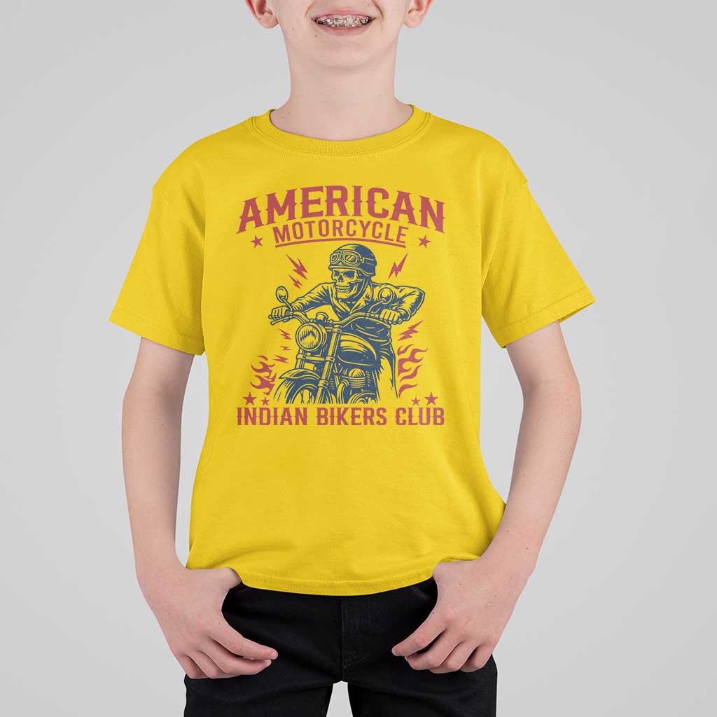 Funny Skeleton Motorcycle T Shirt For Kid American Motorcycle Indian Bikers Club - Wonder Print Shop