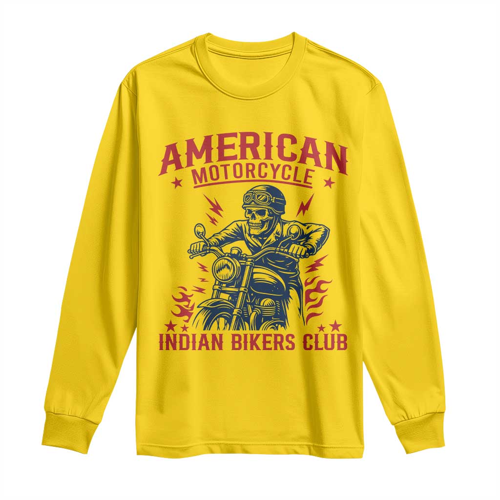Funny Skeleton Motorcycle Long Sleeve Shirt American Motorcycle Indian Bikers Club - Wonder Print Shop