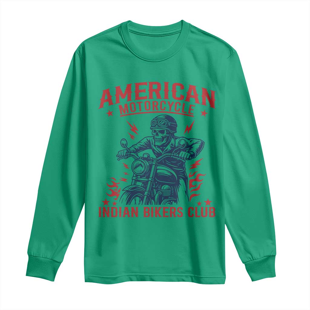 Funny Skeleton Motorcycle Long Sleeve Shirt American Motorcycle Indian Bikers Club - Wonder Print Shop