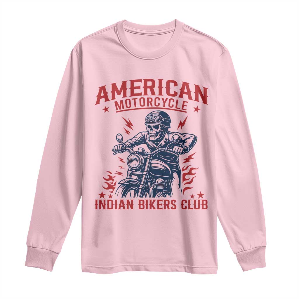 Funny Skeleton Motorcycle Long Sleeve Shirt American Motorcycle Indian Bikers Club - Wonder Print Shop