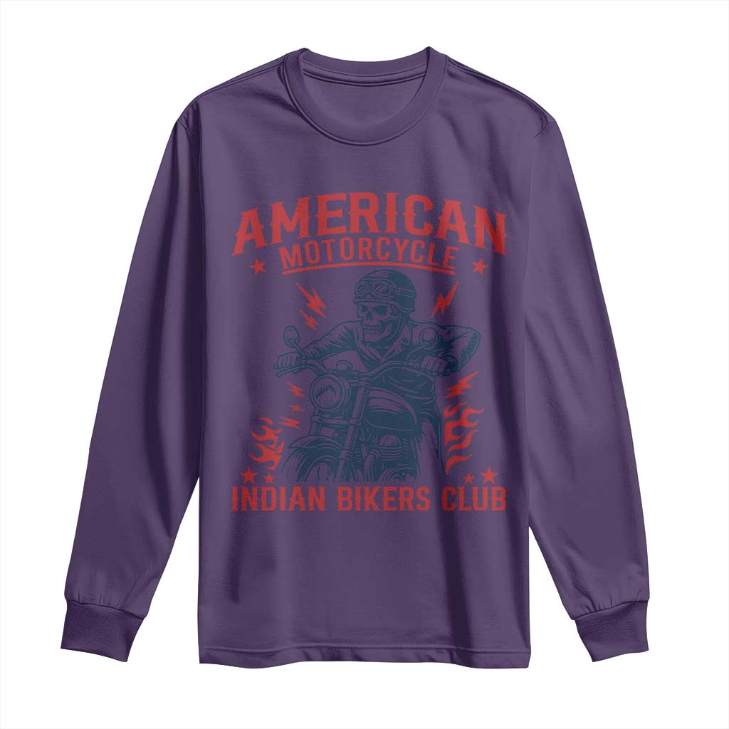 Funny Skeleton Motorcycle Long Sleeve Shirt American Motorcycle Indian Bikers Club - Wonder Print Shop