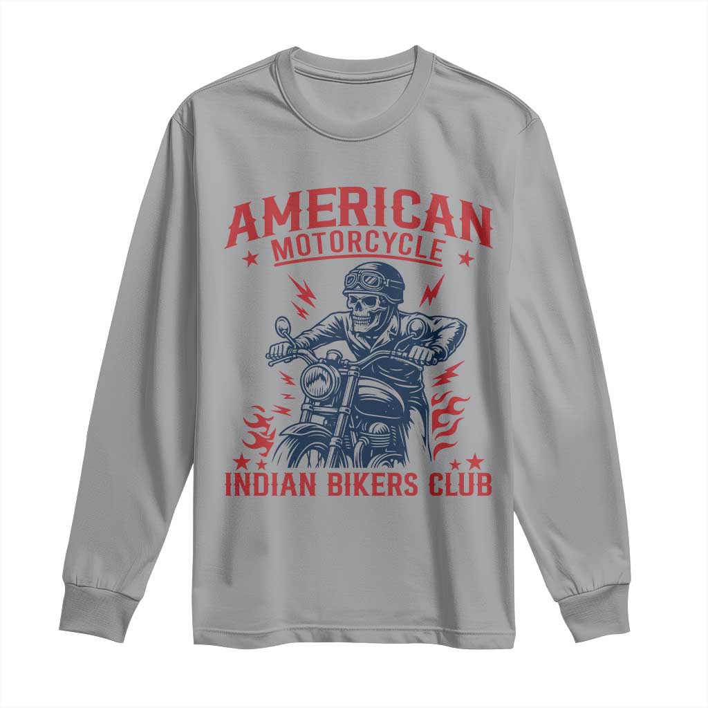 Funny Skeleton Motorcycle Long Sleeve Shirt American Motorcycle Indian Bikers Club - Wonder Print Shop