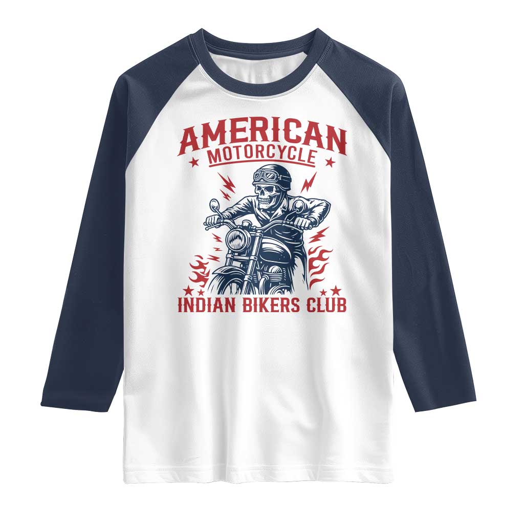 Funny Skeleton Motorcycle Raglan Shirt American Motorcycle Indian Bikers Club - Wonder Print Shop