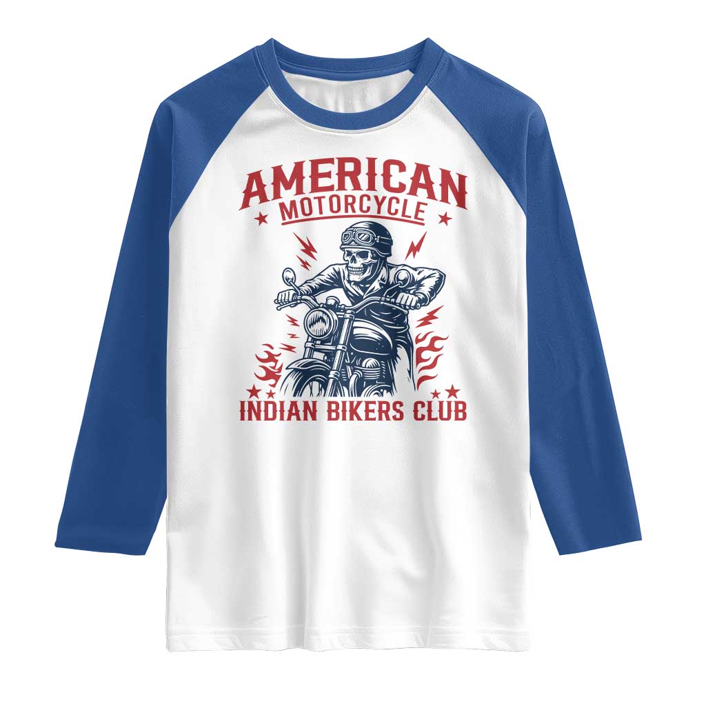 Funny Skeleton Motorcycle Raglan Shirt American Motorcycle Indian Bikers Club - Wonder Print Shop
