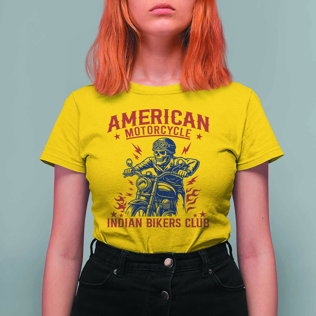 Funny Skeleton Motorcycle T Shirt For Women American Motorcycle Indian Bikers Club - Wonder Print Shop