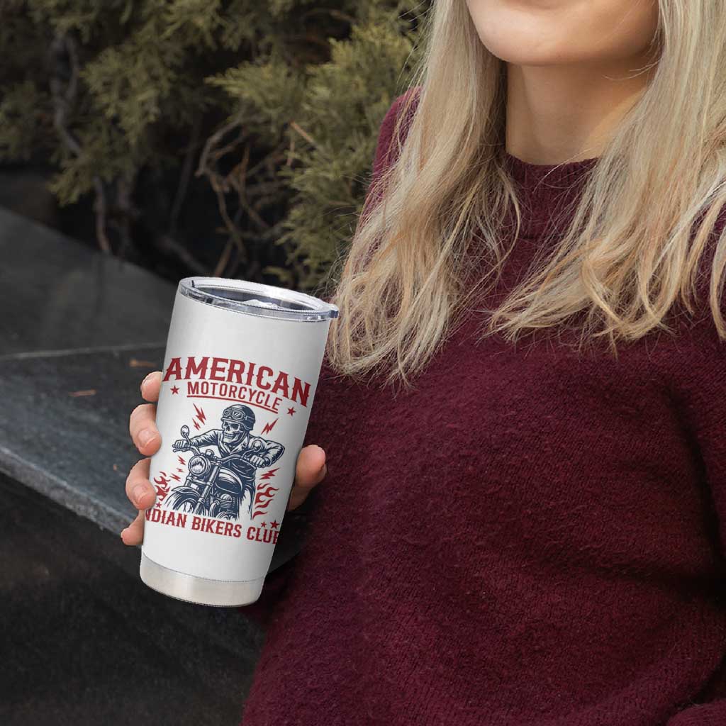 Funny Skeleton Motorcycle Tumbler Cup American Motorcycle Indian Bikers Club