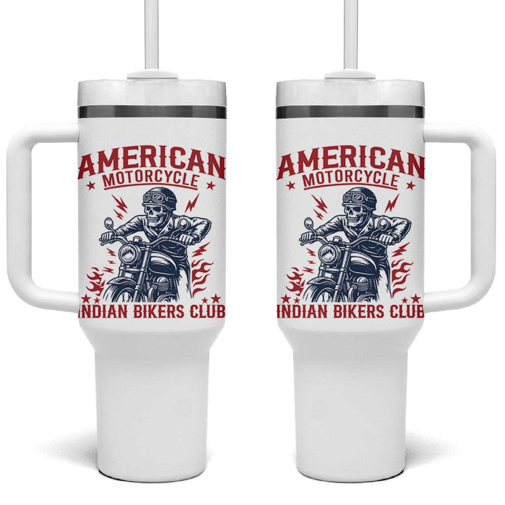 Funny Skeleton Motorcycle Tumbler With Handle American Motorcycle Indian Bikers Club