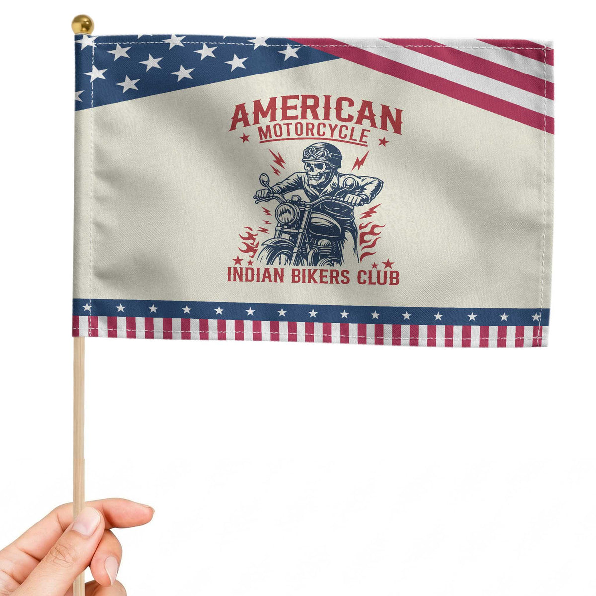 Funny Skeleton Motorcycle Patriotic Handheld Flag American Motorcycle Indian Bikers Club