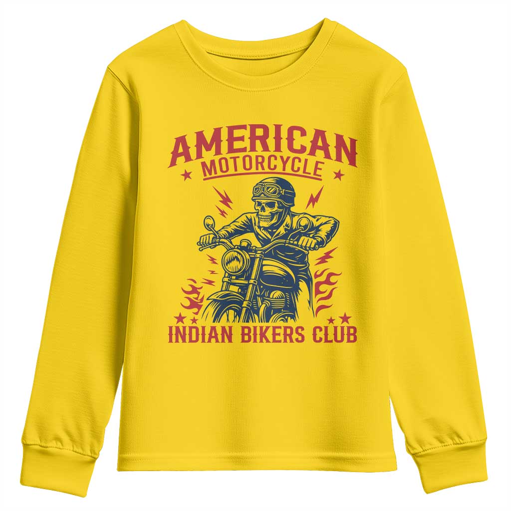 Funny Skeleton Motorcycle Youth Sweatshirt American Motorcycle Indian Bikers Club - Wonder Print Shop