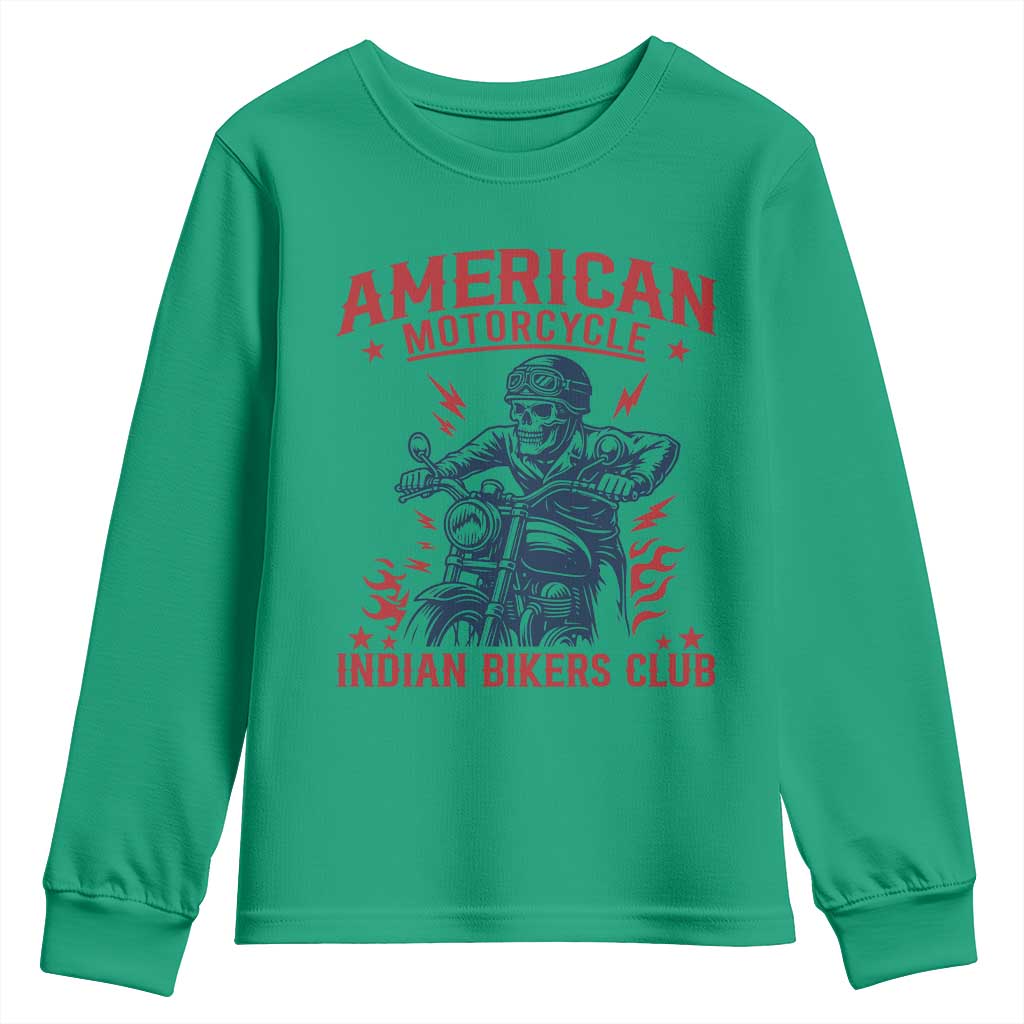Funny Skeleton Motorcycle Youth Sweatshirt American Motorcycle Indian Bikers Club - Wonder Print Shop