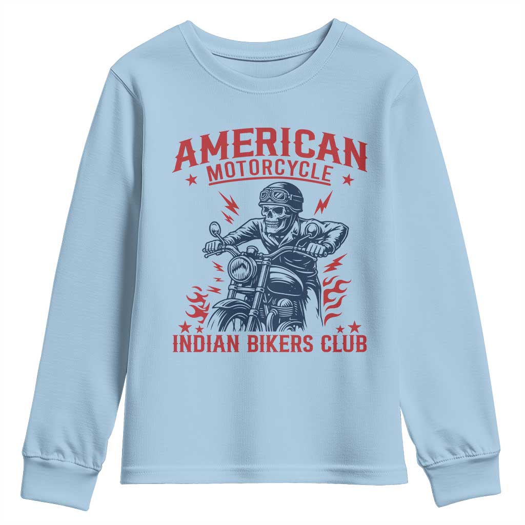 Funny Skeleton Motorcycle Youth Sweatshirt American Motorcycle Indian Bikers Club - Wonder Print Shop
