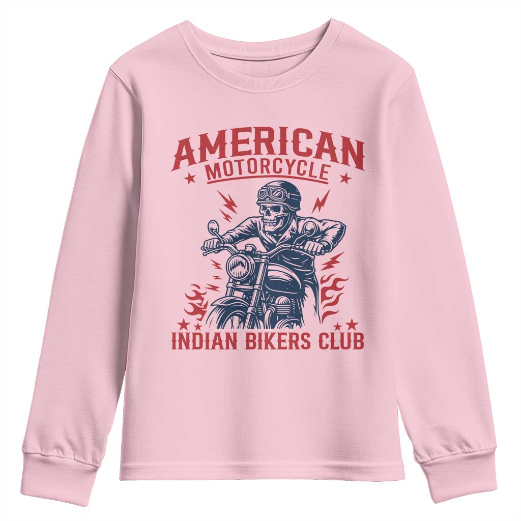 Funny Skeleton Motorcycle Youth Sweatshirt American Motorcycle Indian Bikers Club - Wonder Print Shop