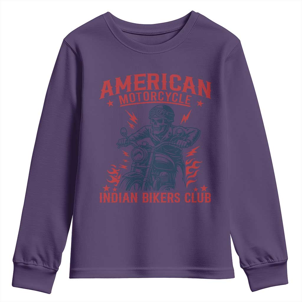 Funny Skeleton Motorcycle Youth Sweatshirt American Motorcycle Indian Bikers Club - Wonder Print Shop