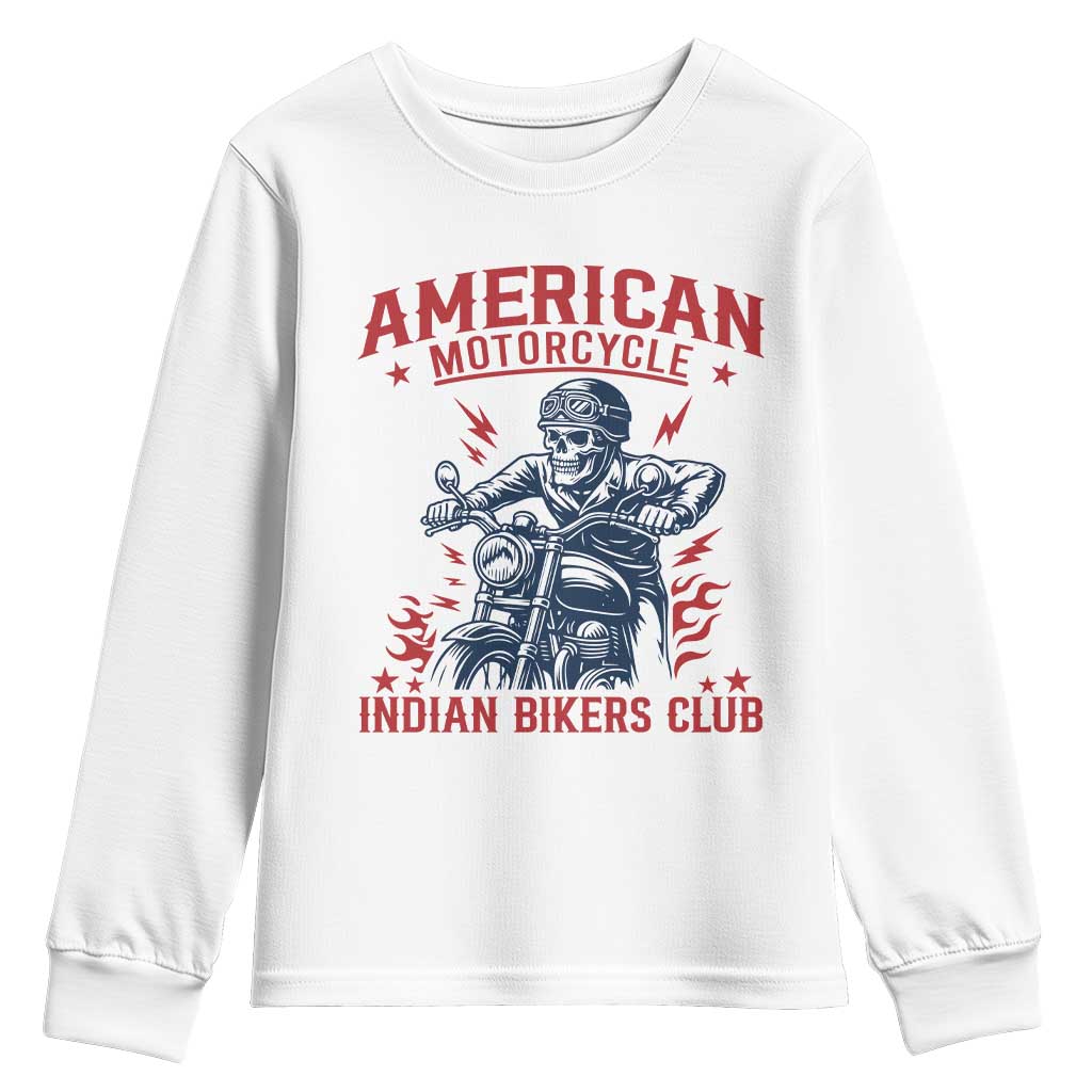 Funny Skeleton Motorcycle Youth Sweatshirt American Motorcycle Indian Bikers Club - Wonder Print Shop