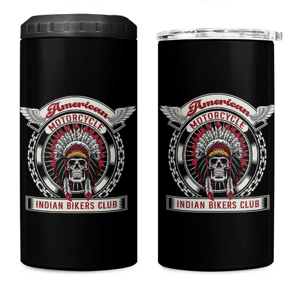 Native American Indian Chief Skull Motorcycle Headdress 4 in 1 Can Cooler Tumbler