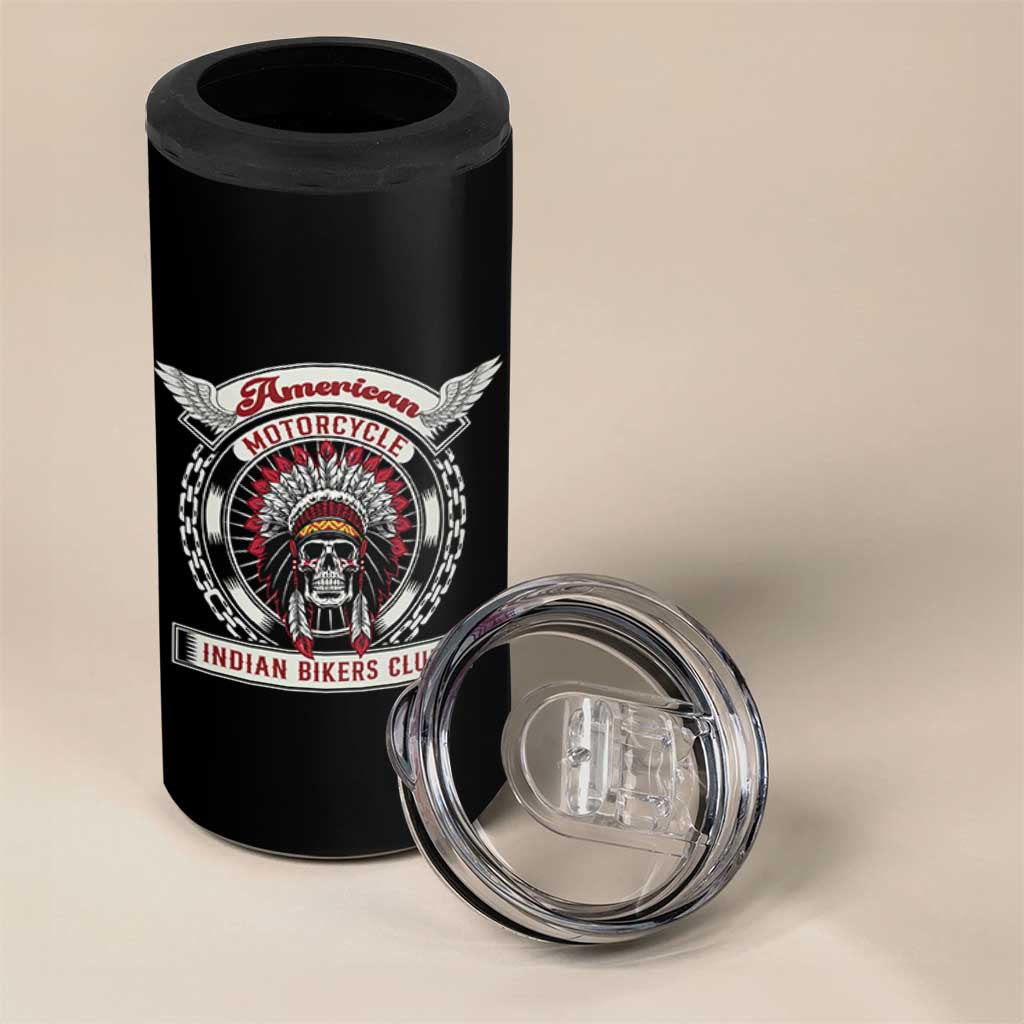 Native American Indian Chief Skull Motorcycle Headdress 4 in 1 Can Cooler Tumbler