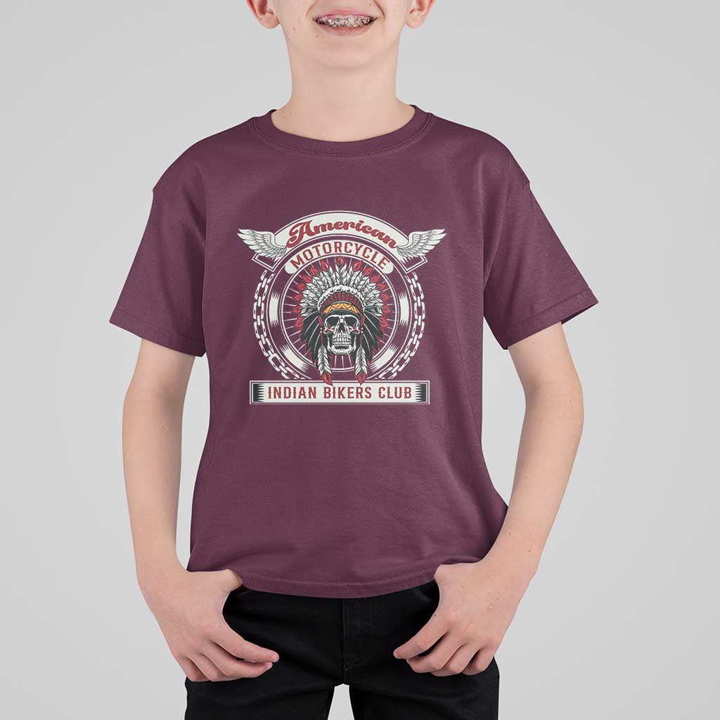 Native American Indian Chief Skull Motorcycle Headdress T Shirt For Kid - Wonder Print Shop