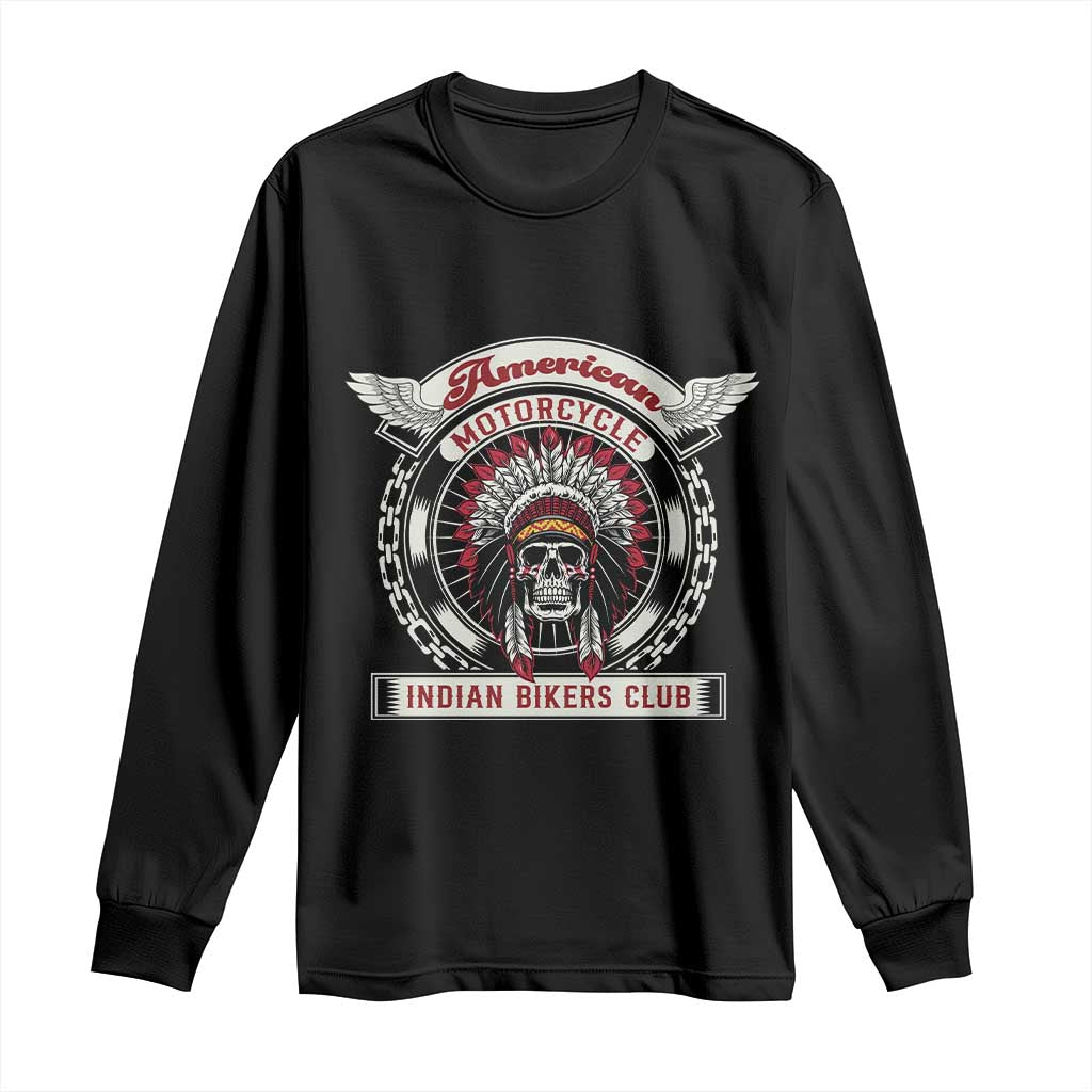 Native American Indian Chief Skull Motorcycle Headdress Long Sleeve Shirt - Wonder Print Shop
