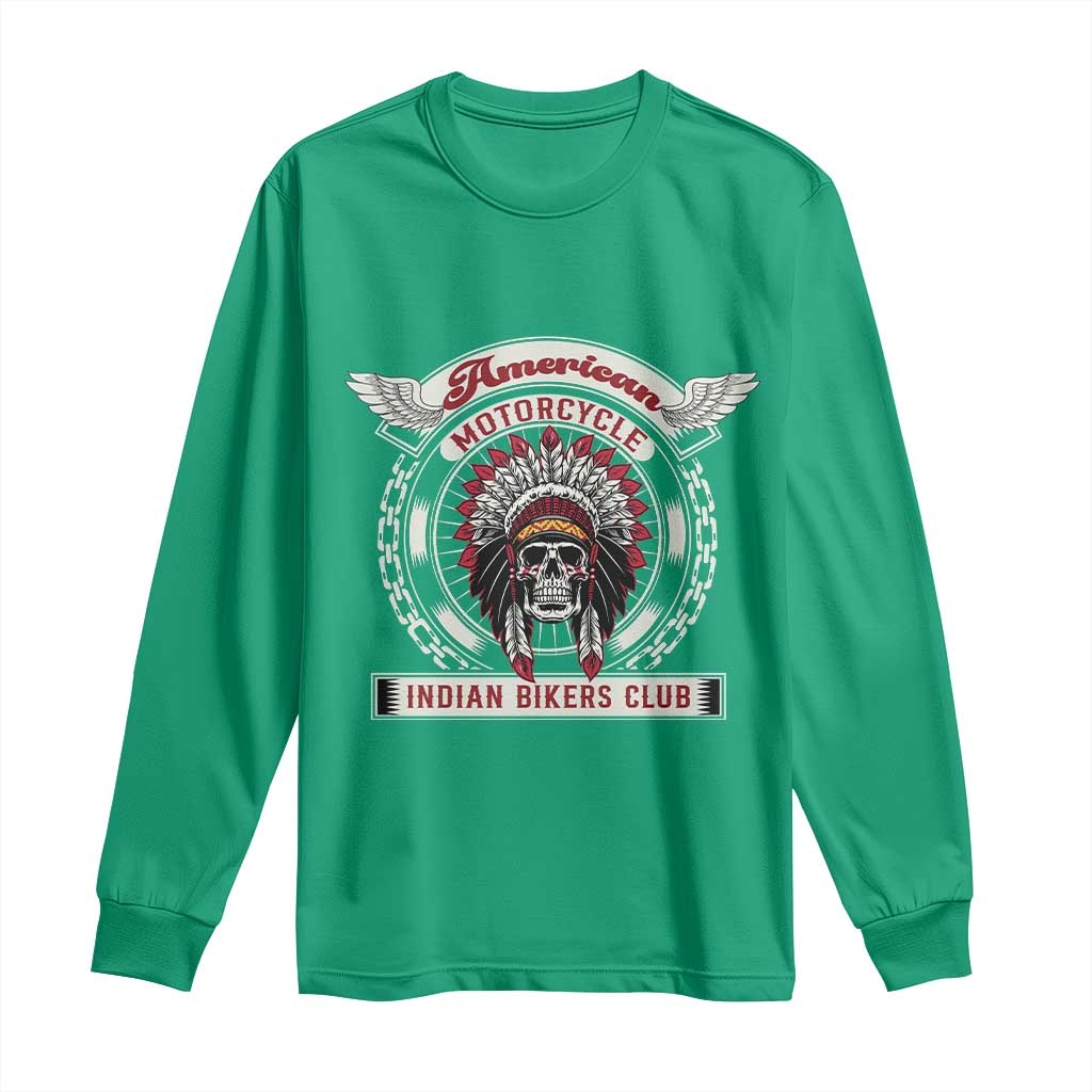 Native American Indian Chief Skull Motorcycle Headdress Long Sleeve Shirt - Wonder Print Shop