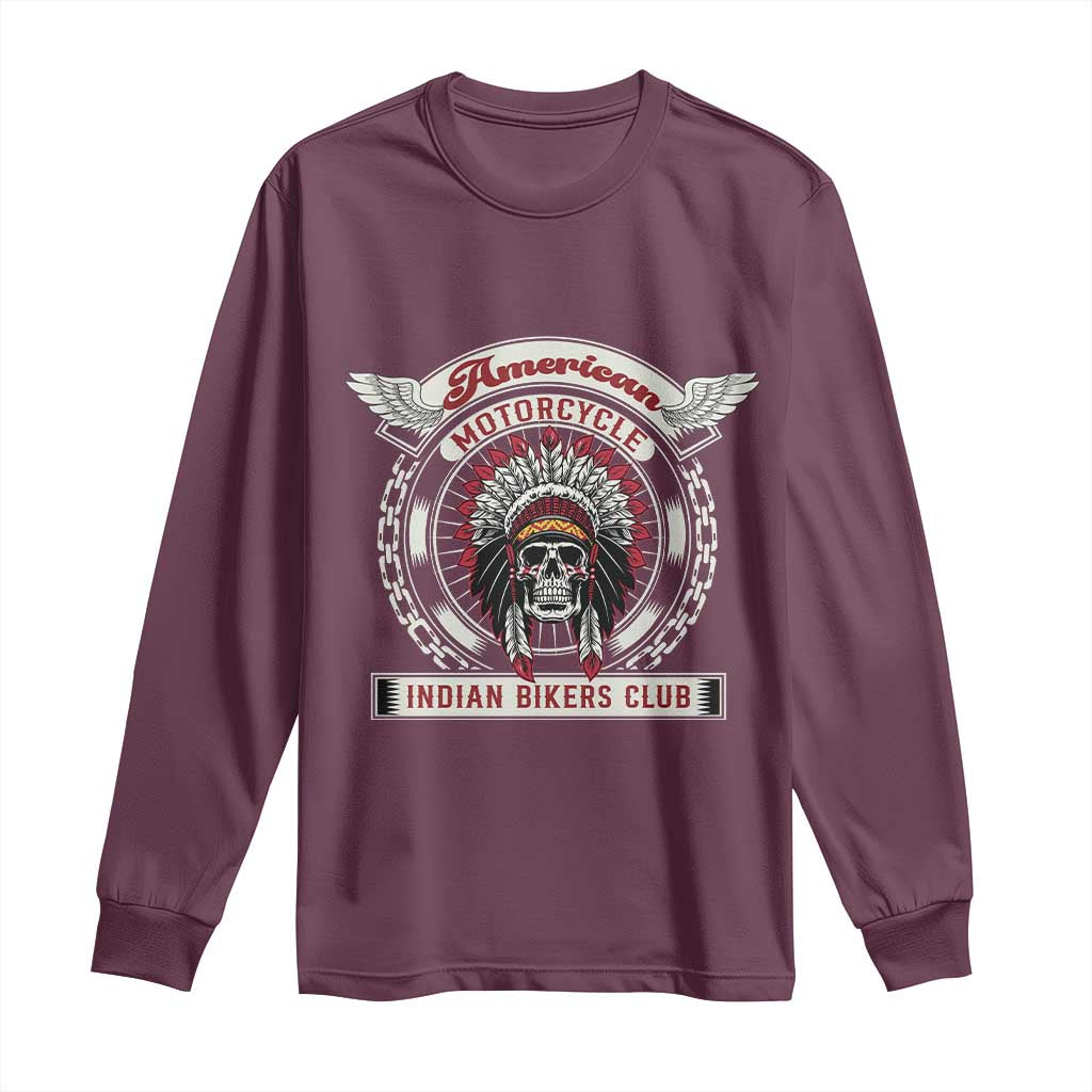 Native American Indian Chief Skull Motorcycle Headdress Long Sleeve Shirt - Wonder Print Shop