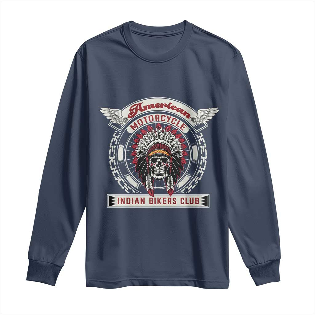 Native American Indian Chief Skull Motorcycle Headdress Long Sleeve Shirt - Wonder Print Shop