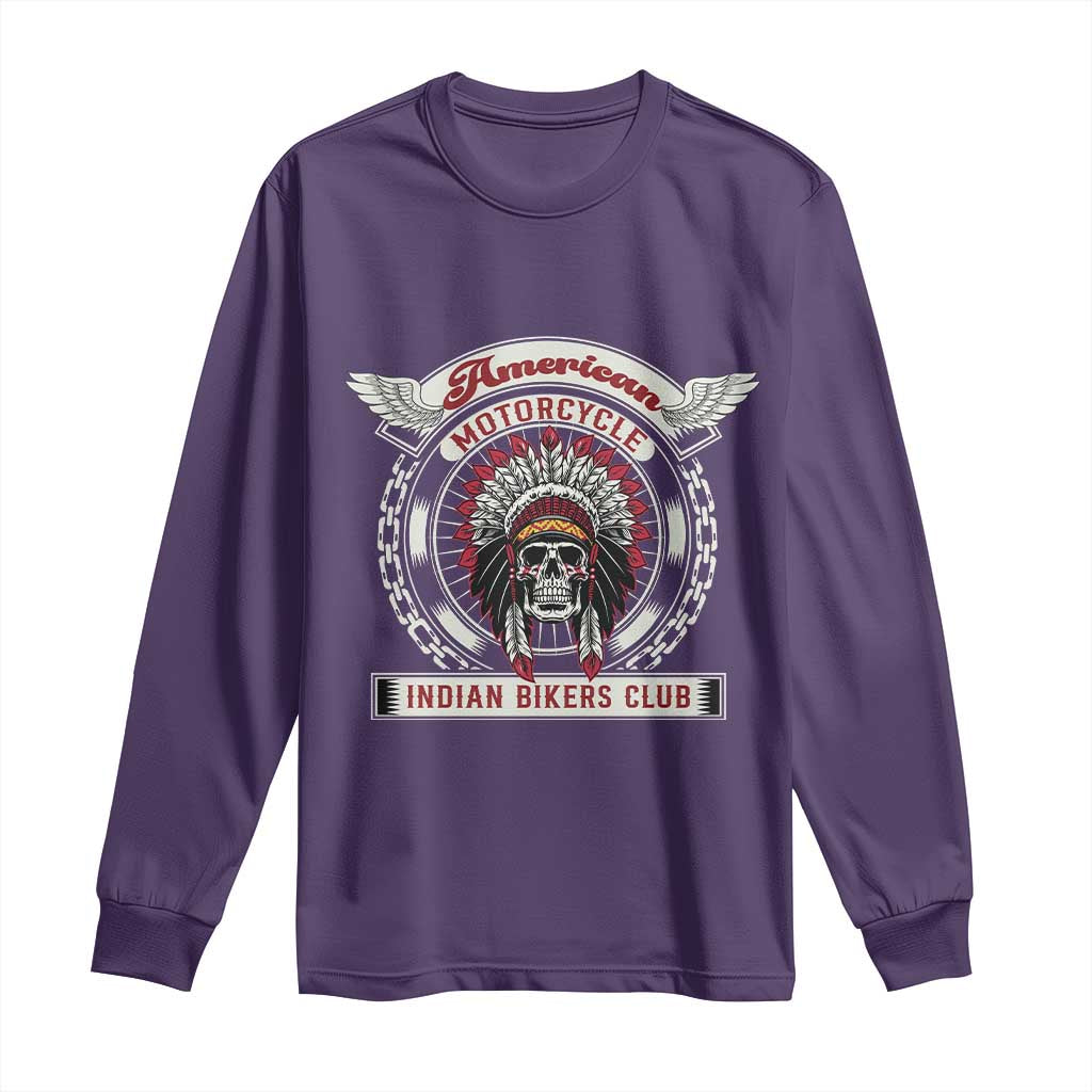 Native American Indian Chief Skull Motorcycle Headdress Long Sleeve Shirt - Wonder Print Shop