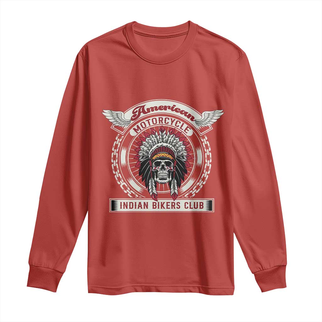Native American Indian Chief Skull Motorcycle Headdress Long Sleeve Shirt - Wonder Print Shop