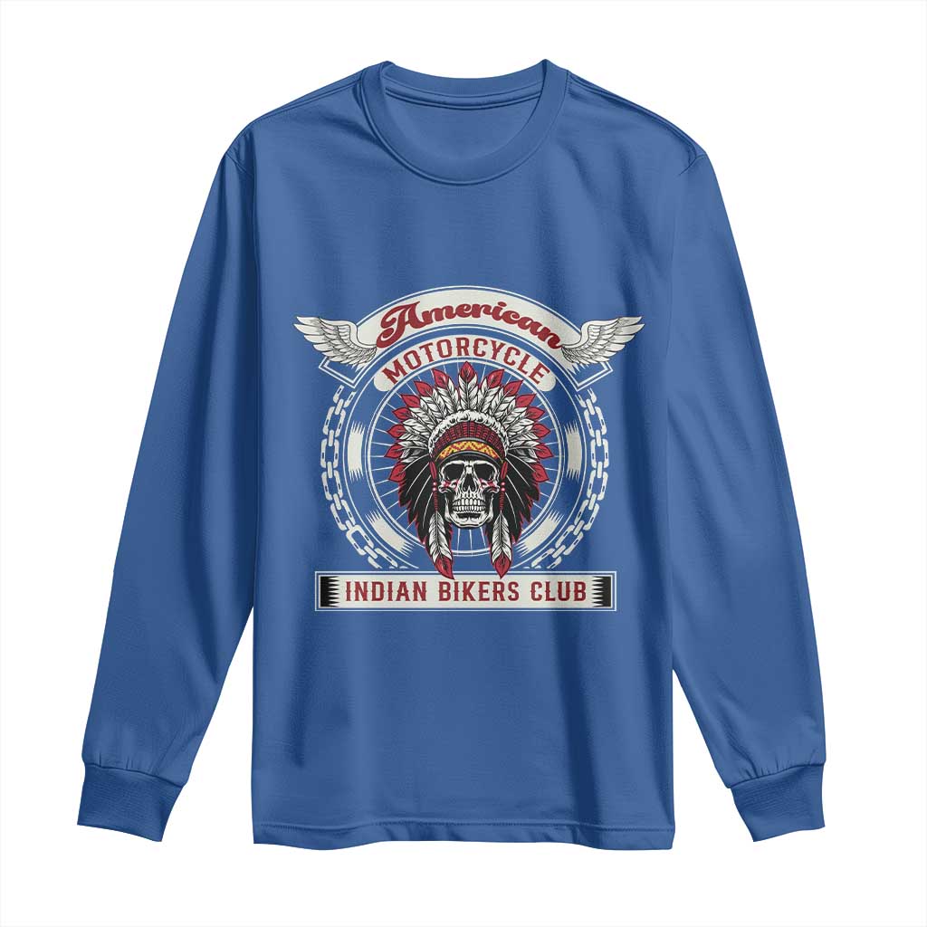 Native American Indian Chief Skull Motorcycle Headdress Long Sleeve Shirt - Wonder Print Shop