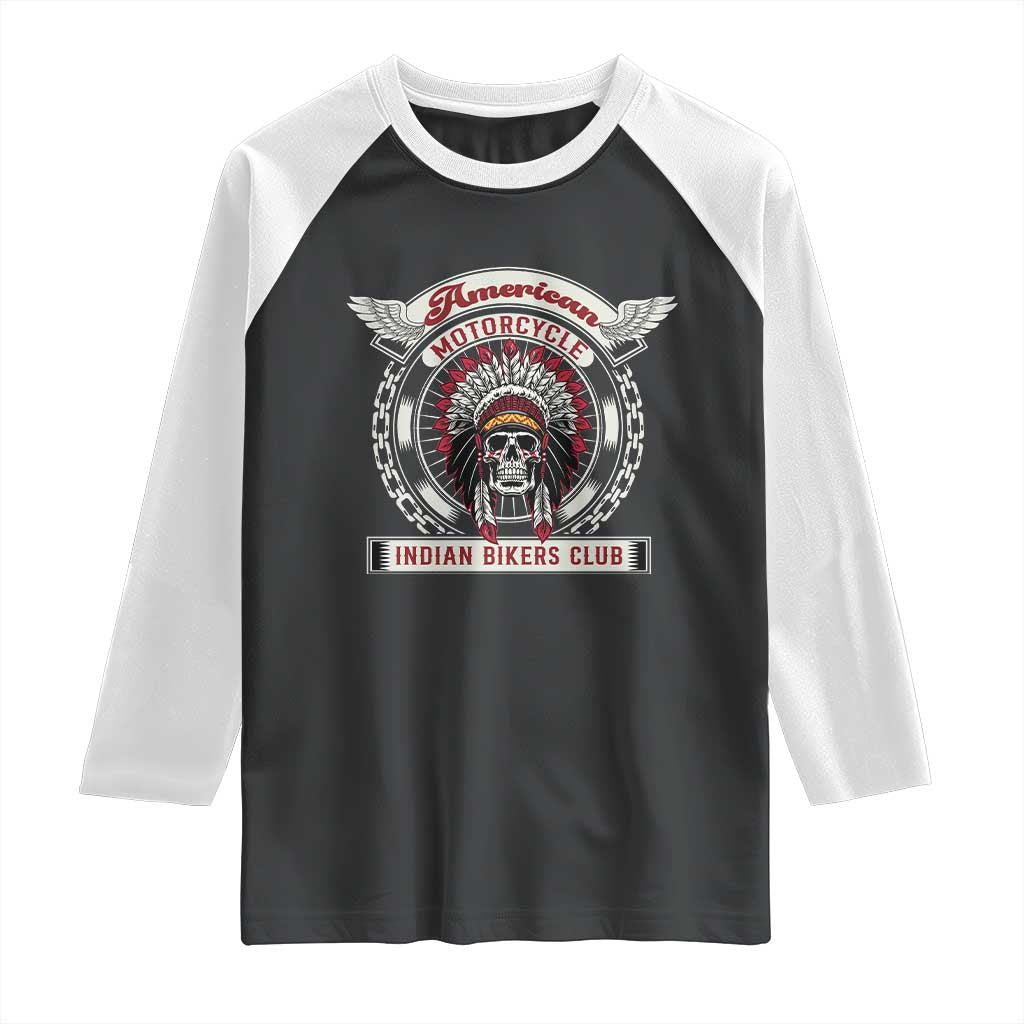 Native American Indian Chief Skull Motorcycle Headdress Raglan Shirt - Wonder Print Shop