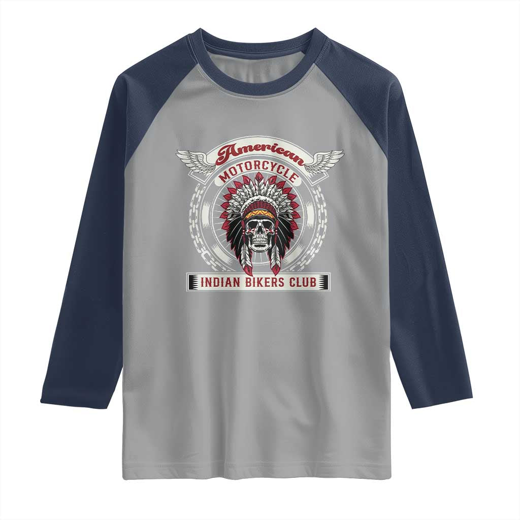 Native American Indian Chief Skull Motorcycle Headdress Raglan Shirt - Wonder Print Shop