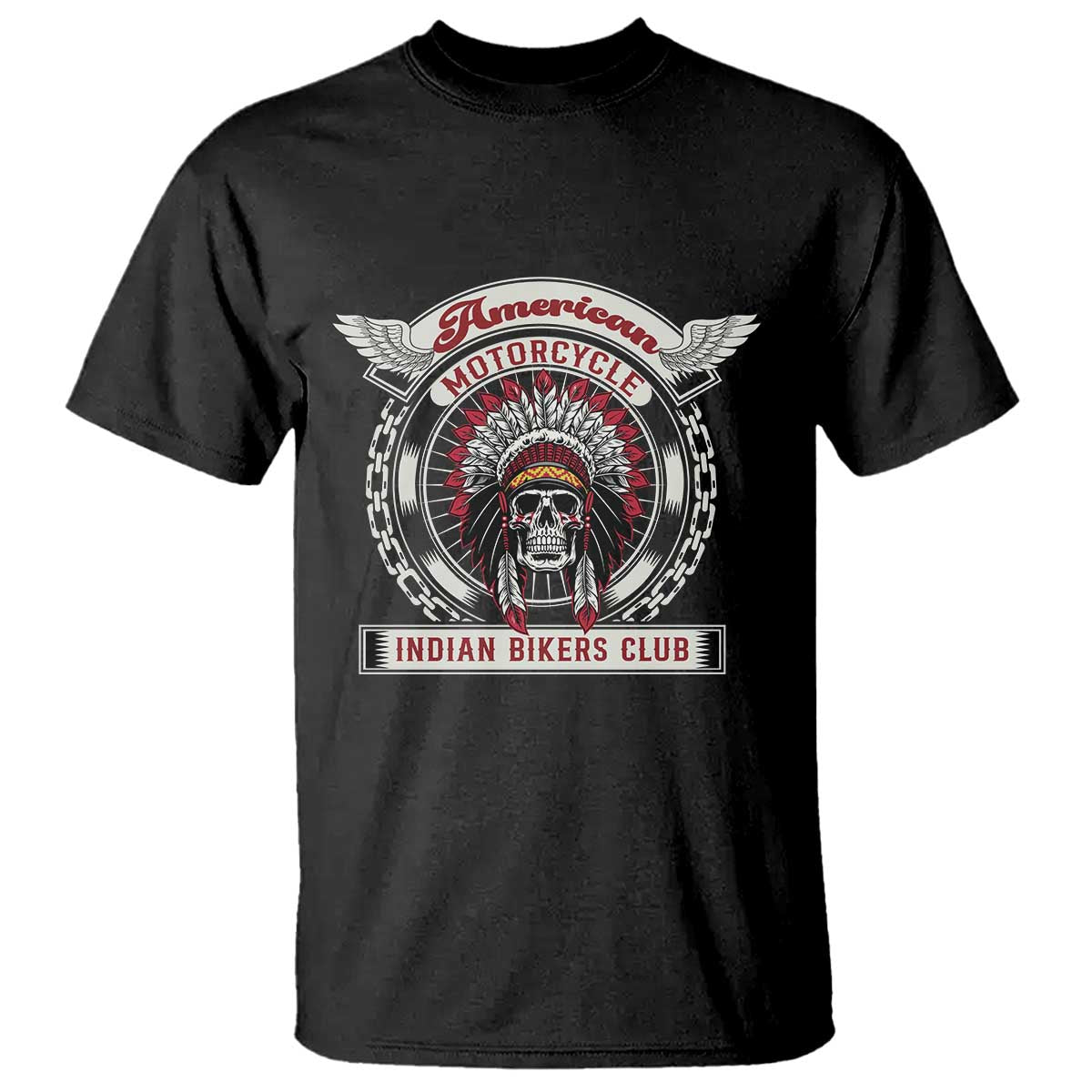 Native American Indian Chief Skull Motorcycle Headdress T Shirt - Wonder Print Shop