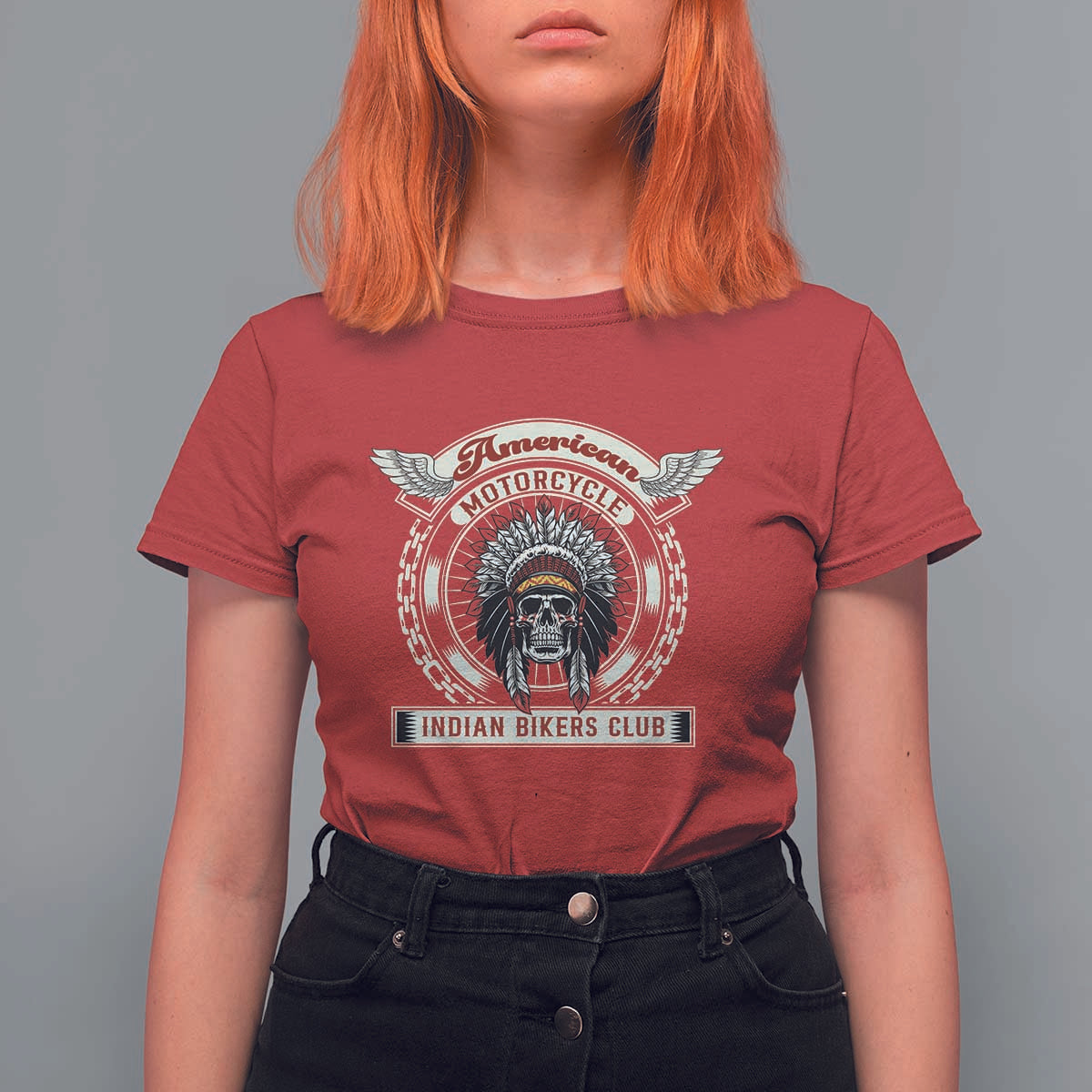 Native American Indian Chief Skull Motorcycle Headdress T Shirt For Women - Wonder Print Shop