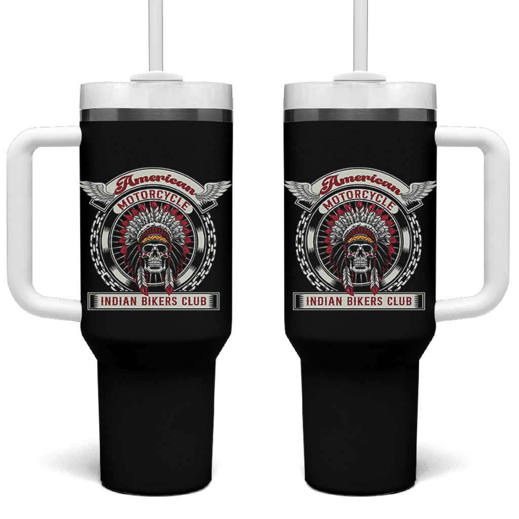 Native American Indian Chief Skull Motorcycle Headdress Tumbler With Handle