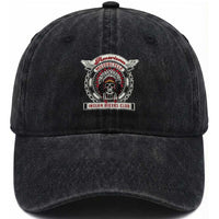 Native American Indian Chief Skull Motorcycle Headdress Washed Cotton Baseball Cap