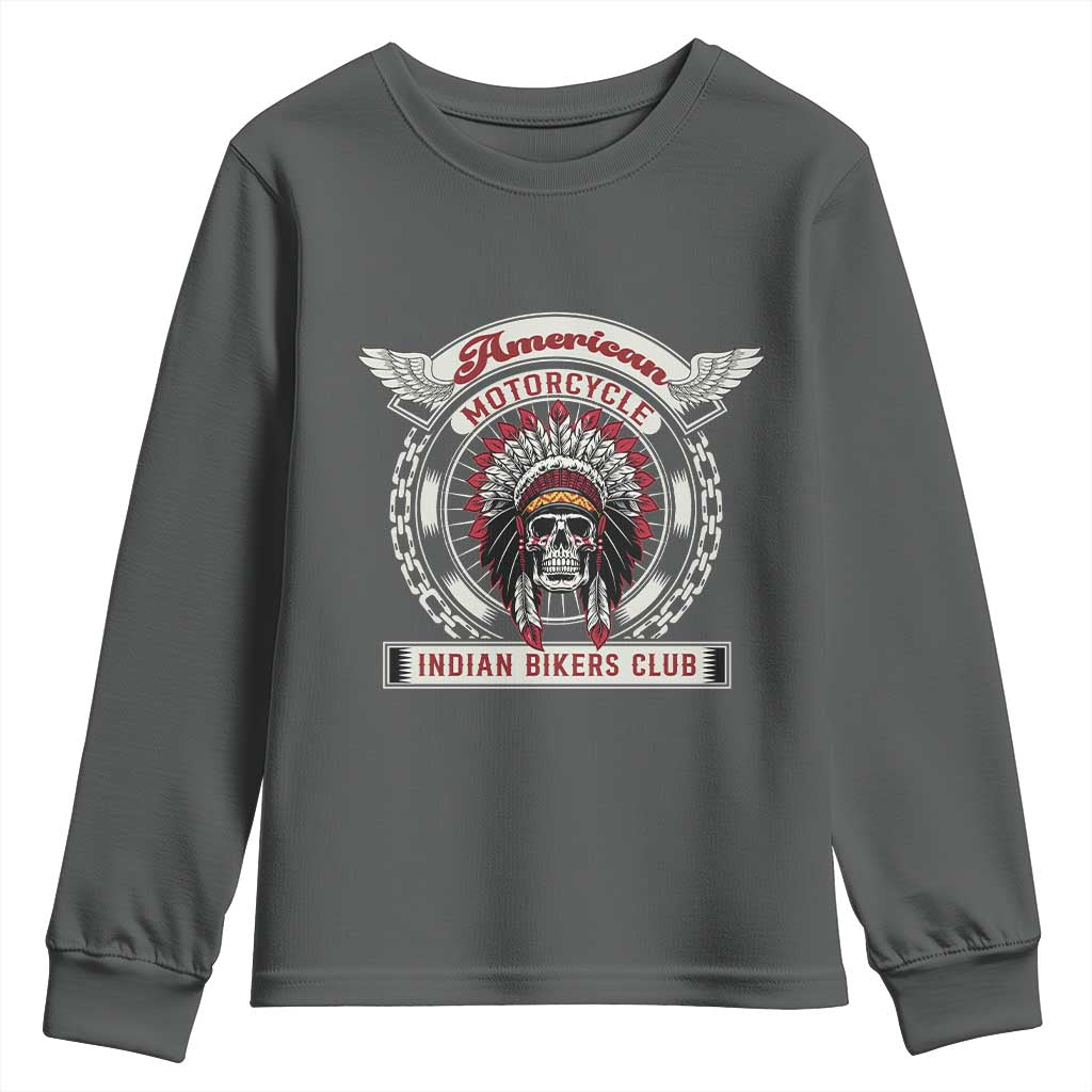 Native American Indian Chief Skull Motorcycle Headdress Youth Sweatshirt - Wonder Print Shop