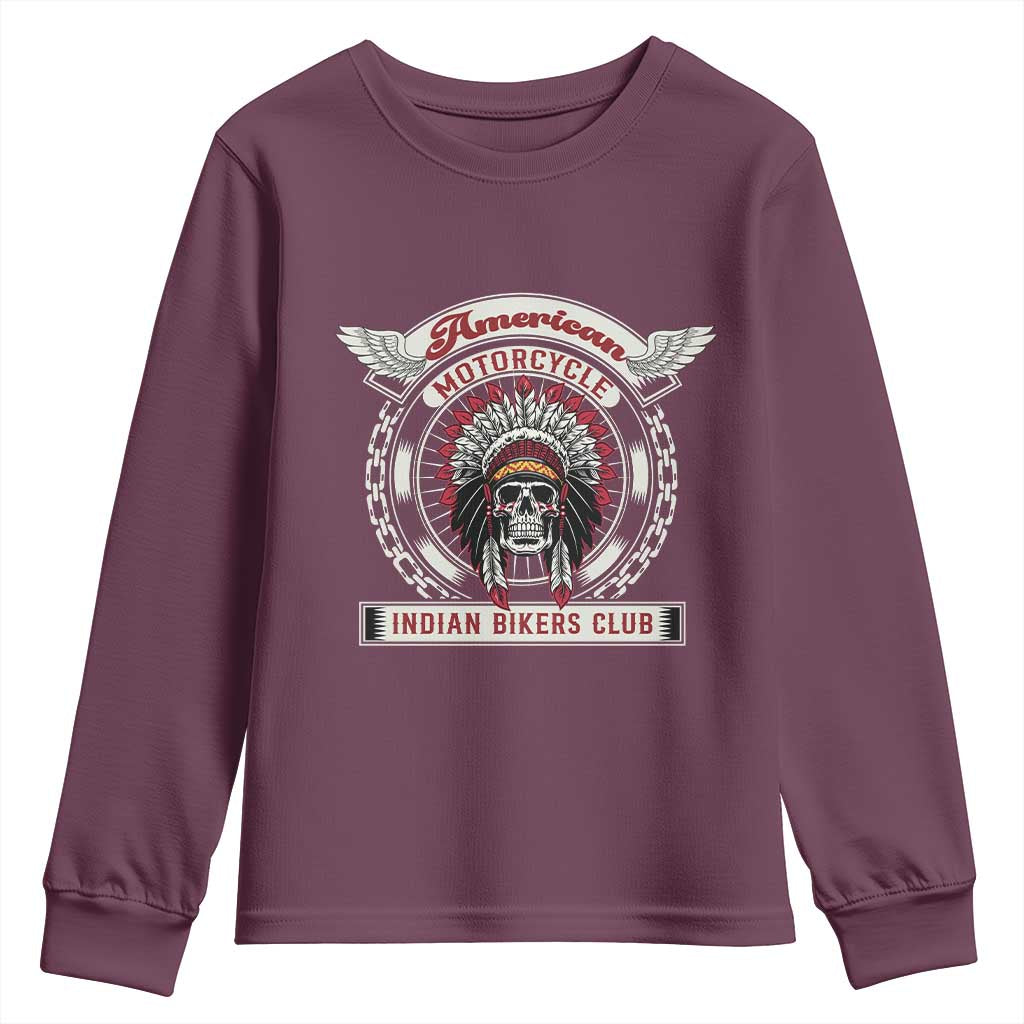 Native American Indian Chief Skull Motorcycle Headdress Youth Sweatshirt - Wonder Print Shop