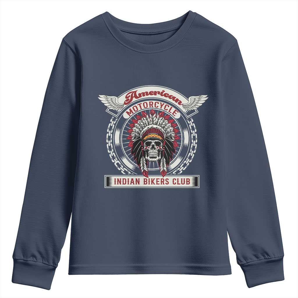 Native American Indian Chief Skull Motorcycle Headdress Youth Sweatshirt - Wonder Print Shop