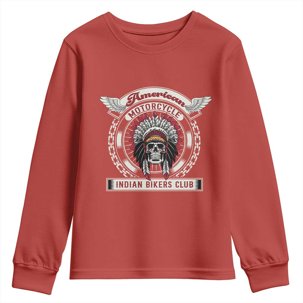 Native American Indian Chief Skull Motorcycle Headdress Youth Sweatshirt - Wonder Print Shop